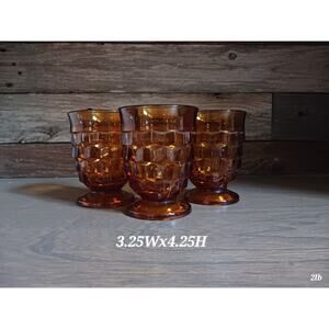 Set of 3 Vintage Cubist Whitehall Amber Indiana Footed 4" Tumblers